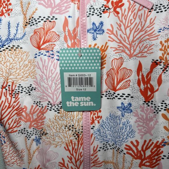 NWT Tame the Sun Long Sleeve Coral Print Swimsuit One Piece Girls Size 12 UPF 50 - Picture 4 of 6